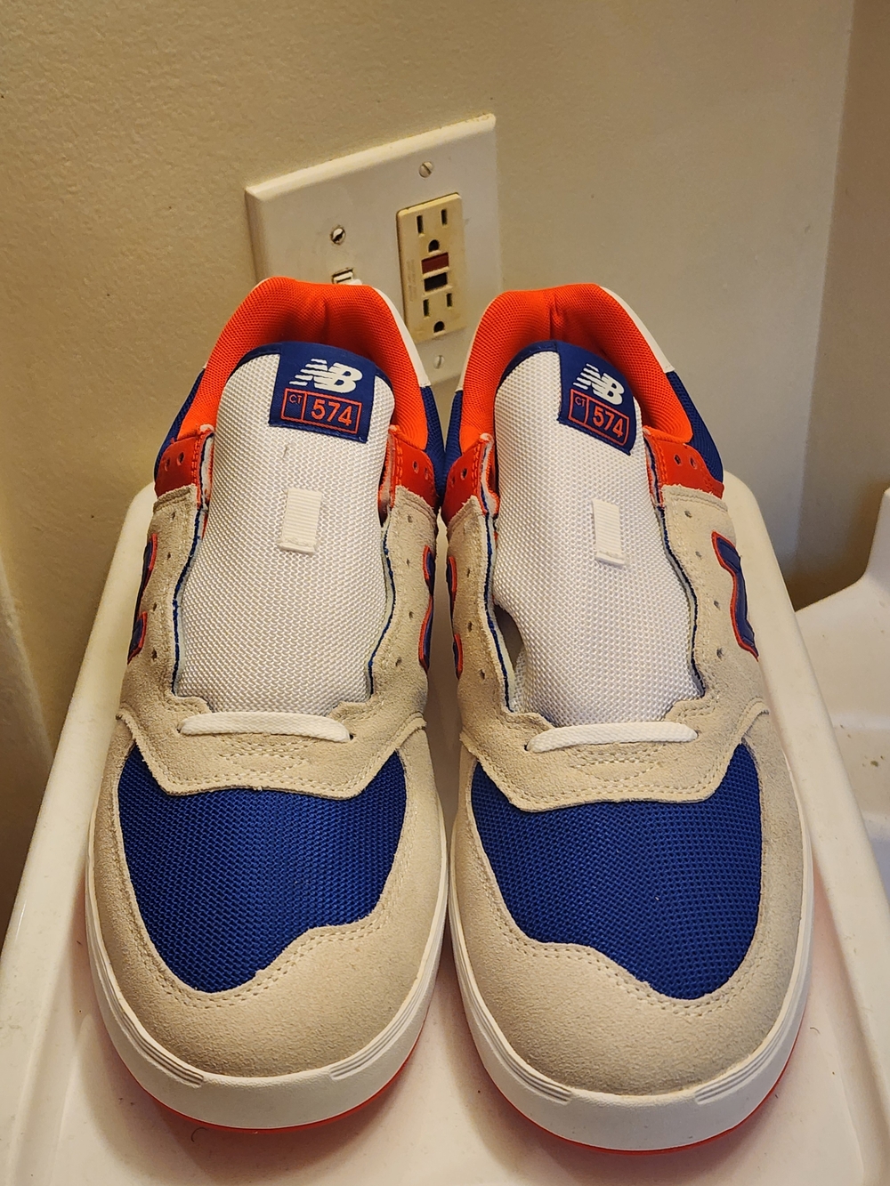 New Balance Blue 574, Size 14 Orange & White Men's Casual Sneakers - Picture 6 of 7
